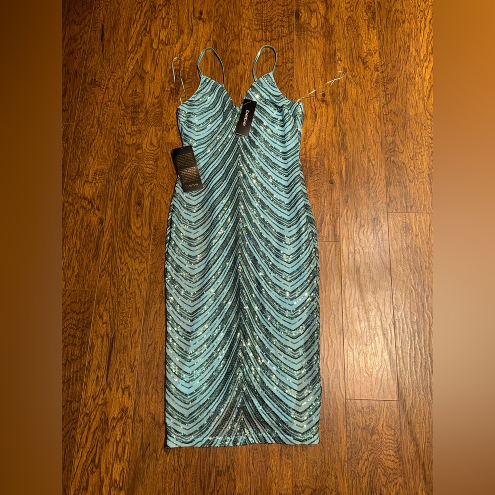 Turquoise sequin mid-length formal dress